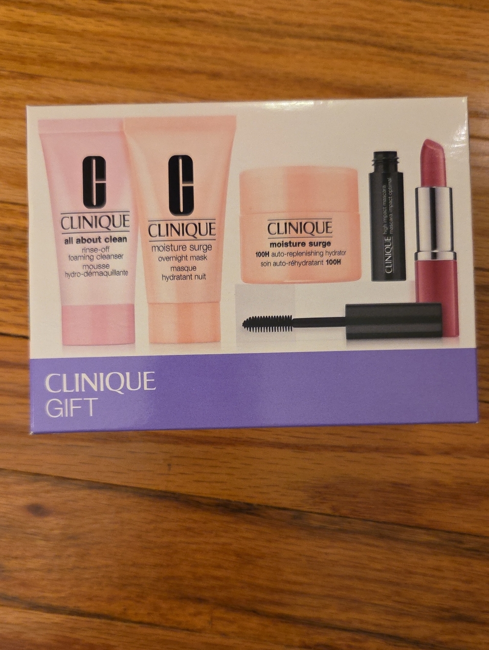 Clinique 5-Pc Gift Set Moisture Surge Cleanser Mascara Lipstick NEW